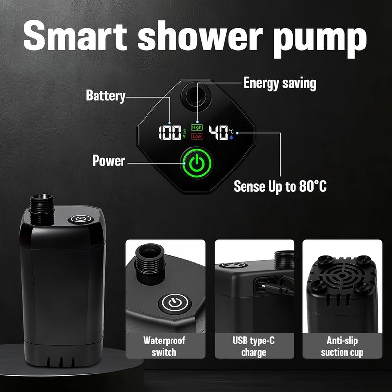 Motivekit Portable Camping Shower, 6000mAh Rechargeable Shower Pump, Large Capacity Foldable Bucket, 6' 7" Filtered Shower Head, Summer Beach, Outdoor Camp Showering, Hiking, Pet Bath, RV Car Wash, Water Plant - Image 3